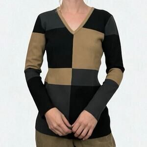 Doncaster Brown & Black Color Block V-Neck Sweater